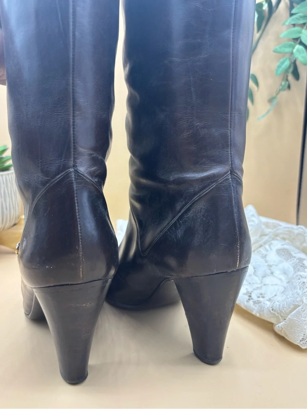 Vintage 1970s/1980s GUCCI Brown Leather Knee-High Heeled Boots